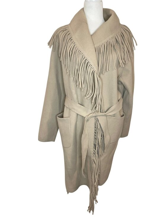 NVLT Jackets & Blazers - NVLT Camel Clair Light Camel Fringe Belted Coatigan Women's L/G $160 NWT